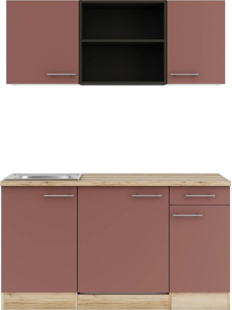 OPTIFIT Bari407 Miniküche in Rostrot mit modernem Design und Melaminbeschichtung, Breite: 150 cm, Tiefe: 54,5 cm, Höhe: 82,3 cm - Bild 1