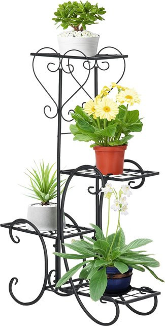 Outsunny Blumenregal aus Metall mit 4 Ebenen in Schwarz für Garten Balkon und Wohnzimmer B/T/H: 45 x 24,5 x 80 cm - Bild 1