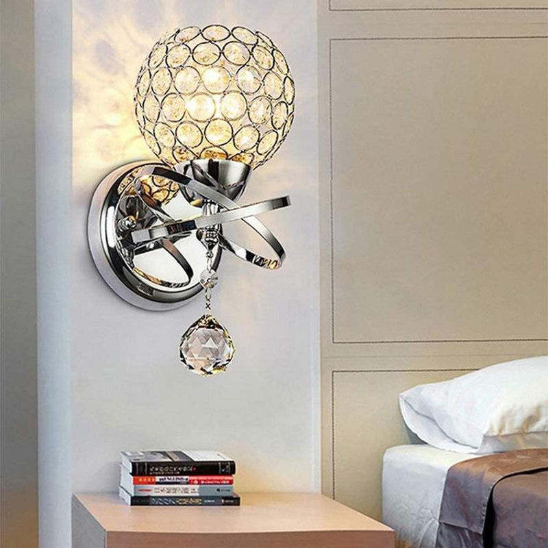 Moderne runde Kristall-Wandleuchte von TOMTOP JMS in Gold mit E27 Fassung - Bild 4