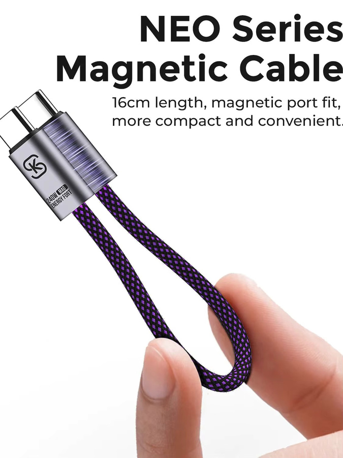 MOSHOU PD 240 W magnetisches USB-C-auf-USB-C-Schnellladekabel, geflochtenes Typ-C-Ladekabel, Lila - Bild 6