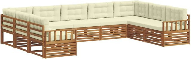 vidaXL Sofagarnitur 9-teilig aus Akazien-Massivholz in Natur und Beige mit wetterfesten Sitzkissen im U-Shape Design - Bild 1