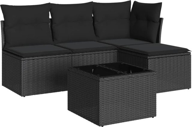 vidaXL 5-tlg Garten-Sofagarnitur L-Form aus Polyrattan mit Kissen in Schwarz - Bild 1