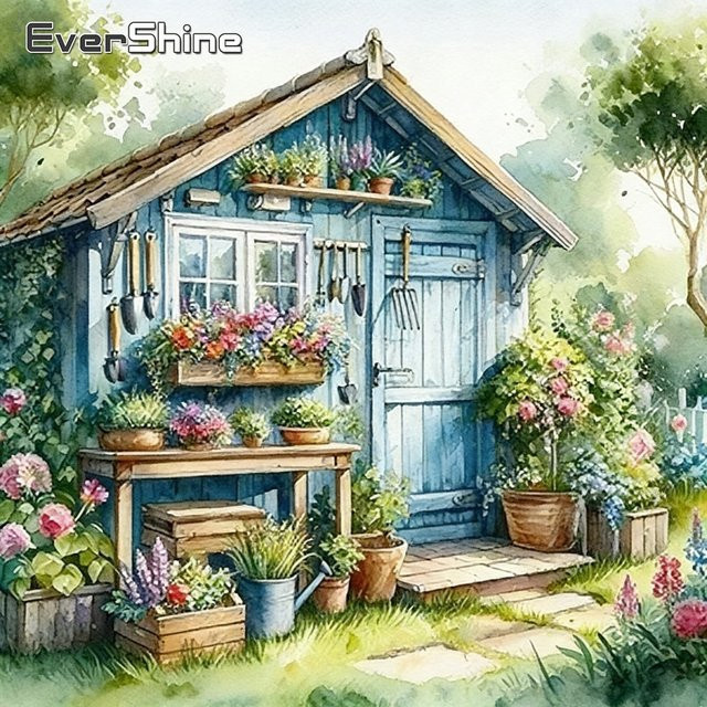 EverShine 5D DIY Diamantstickerei Landschaftsmosaik mit Garten und Landhaus in Multicolour, B/T/H: 20 x 20 x 20 cm - Bild 1