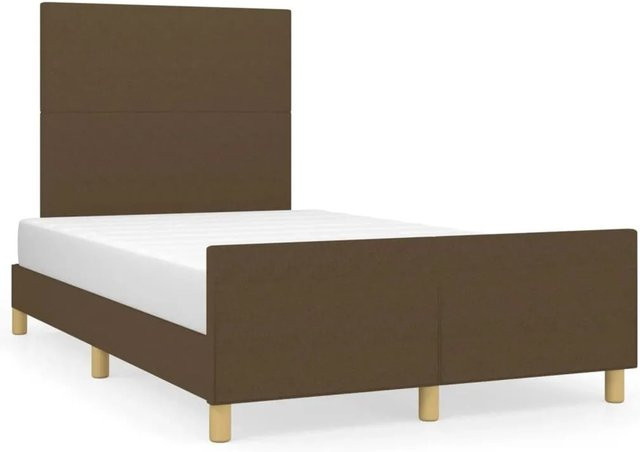 vidaXL Bettgestell mit Kopfteil aus Stoff und Massivholz in Braun, B/T/H: 120 x 200 x 118 cm - Bild 1