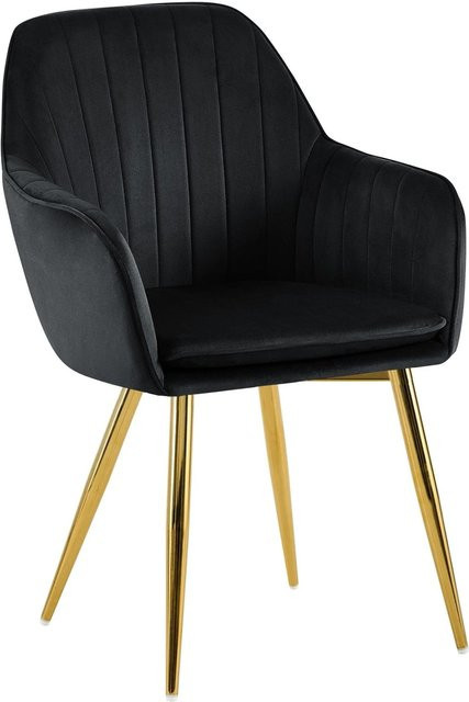 DELUKE Esszimmerstuhl SULIS mit Samtbezug in Schwarz und Gold, B/T/H: 60 x 57 x 86 cm - Bild 1