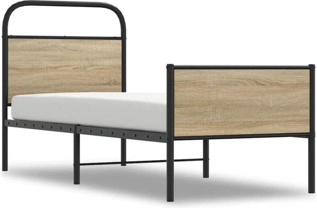 Vidaxl Einzelbett Bettgestell aus Holzwerkstoff und Stahl in Eiche Natur und Braun B/T/H: 80 x 200 cm - Bild 1