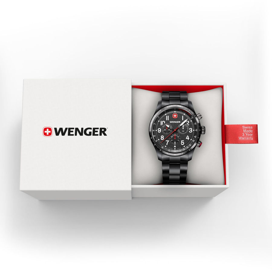 Wenger Chronograph, Edelstahl, Quarz, 43 mm, Schwarz, Herren - Bild 2