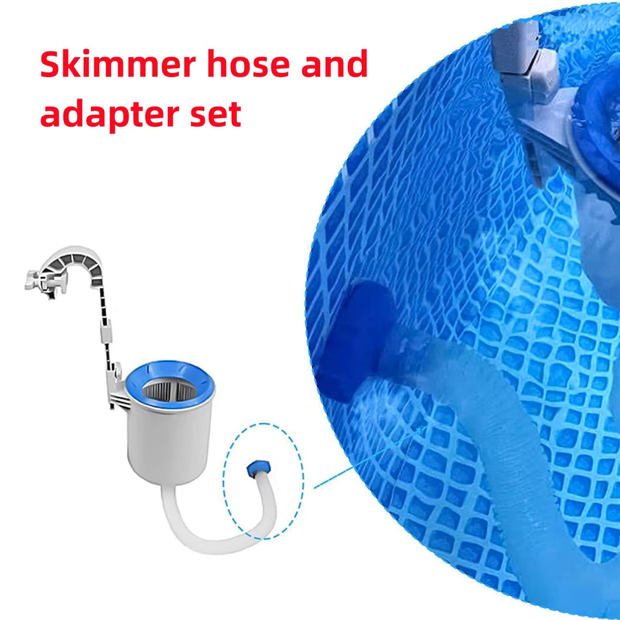 Pool-Skimmer-Adapter mit Wandmontagerohr und 80 cm weißem Schlauch, 40 mm Widerhaken auf 80 mm Innengewinde, blauem Anschluss und Kunststoffmaterial - Bild 2