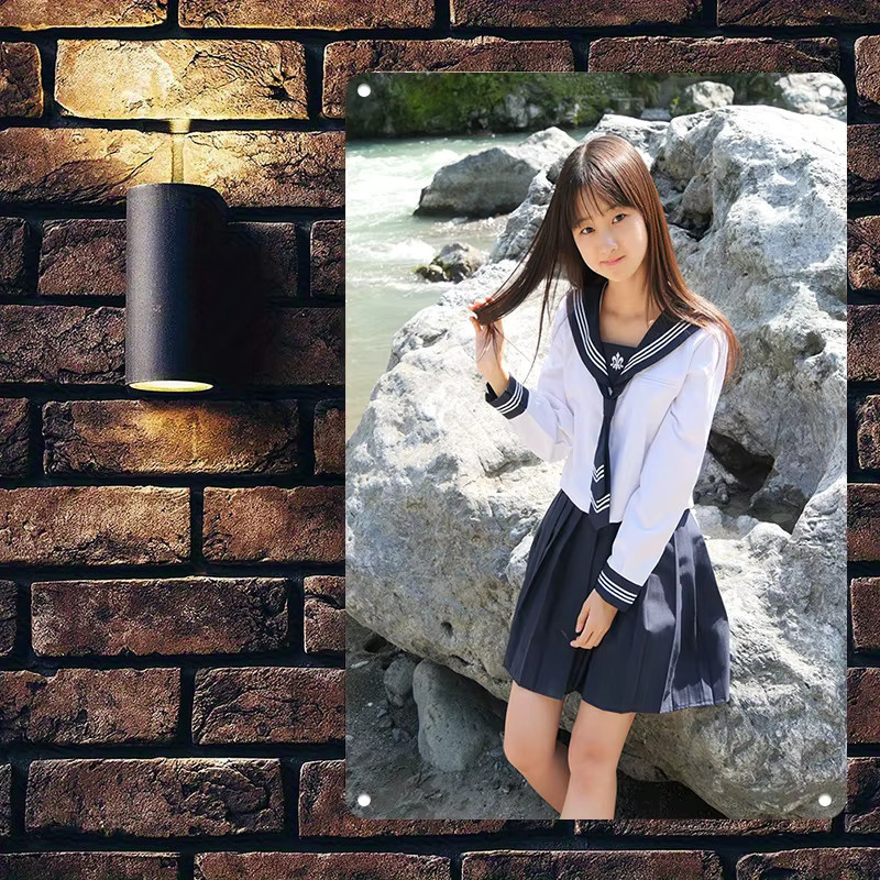 CIFBUY Japanisches Schulmädchen Wandkunst aus Metall, Rechteckiges Wandbild in Mehrfarben für Wohnzimmer, Schlafzimmer und Flur - Bild 3