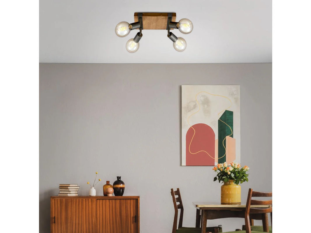 BRILONER Wand- und Deckenleuchte Vintage mit 4 verstellbaren Spots aus Holz und Metall in Gunmetal - Bild 2