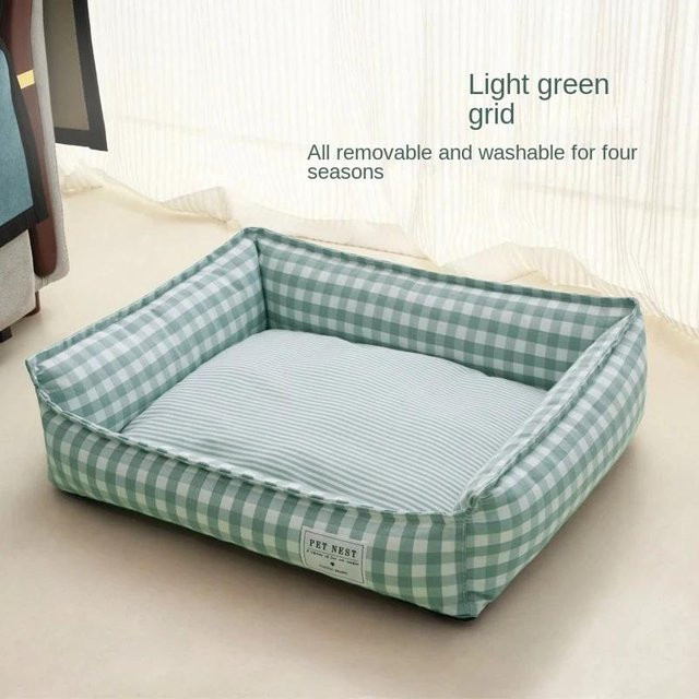 Yiran Furniture Katzenbett Plaid in Grün, Rutschfestes Hundebett aus Baumwolle Leinen und Oxford-Gewebe, Waschbar, B/T/H: 50 x 40 x 40 cm - Bild 1