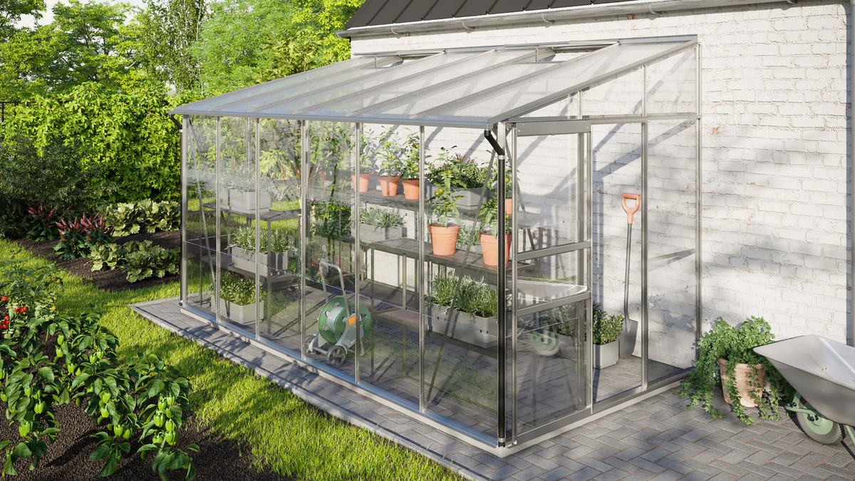 Vitavia Anlehn-Gewächshaus Ida 7800 aus Aluminium Eloxiert in Silber mit 7,8 m² Fläche, Pultdach und Doppelschiebetür - Bild 3