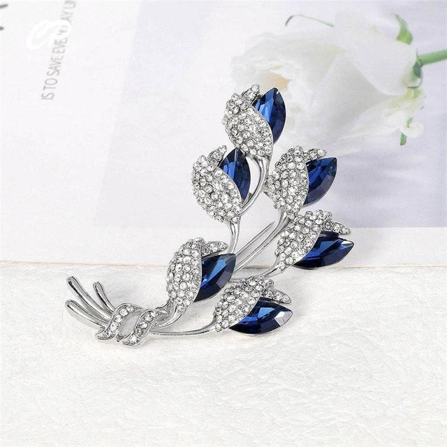 YIRAN Jewelry Brosche, Blume, Blaue Edelstein, Strass, Damen - Bild 1