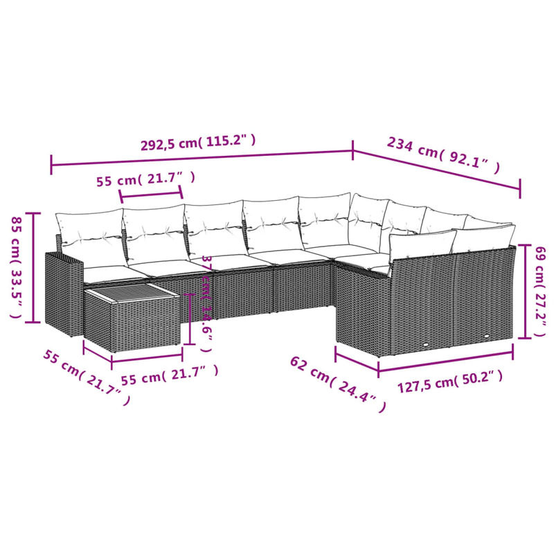 Vidaxl Gartenmöbel-Set aus Polyrattan mit 10-teiligem Kissen-Set in Beige im modernen Design - Bild 2