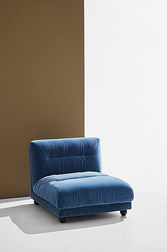 Elmo Sessel in Blau mit Samtbezug und Holzgestell - Bild 1