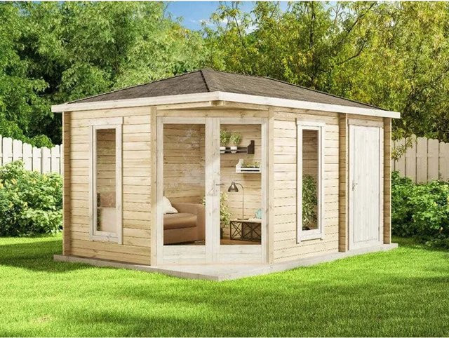 Alpholz Gartenhaus Liwa Compact Walmdach in Braun mit Fenster und Schloss, B/T: 440 x 300 cm - Bild 1