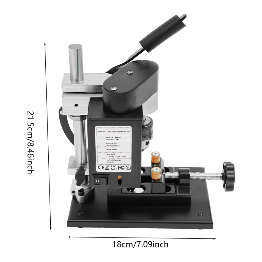Elektrische Tischbohrmaschine 250W in Schwarz mit 7 Geschwindigkeiten und einstellbarem Bohrfutter aus Stahl und Aluminiumlegierung für Holz und Acryl - Bild 2