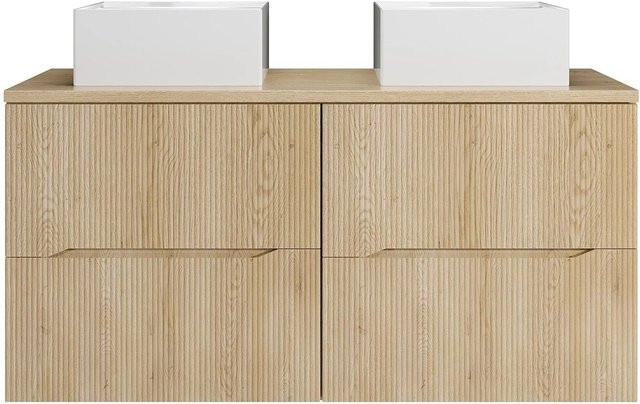 Doppelwaschtisch Oriso von Vente-unique in Naturholz und Keramik, Farbe: Beige/Weiß, B/T/H: 120 x 46 x 57 cm - Bild 1