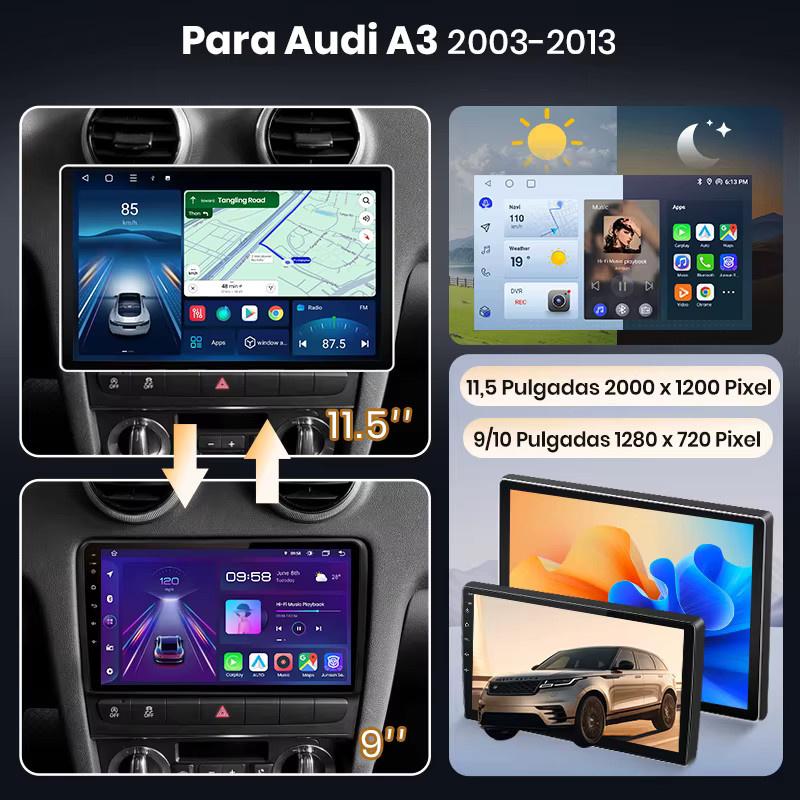 Junsun Wireless CarPlay und Android Auto Autoradio für Audi A3 2 8P (2003-2013) mit IPS Touchscreen, GPS, WiFi, 4G, Bluetooth und DAB+ in Schwarz - Bild 3