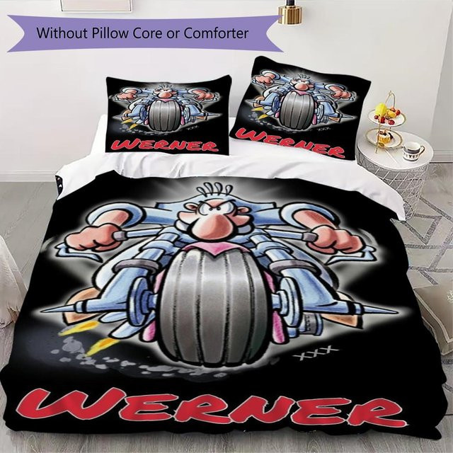 On My Love Home Werner Comic Muster Bettwäsche Set aus Polyester in Schwarz, B/H: 200 x 220 cm mit 1 Bettbezug und 2 Kissenbezügen - Bild 1