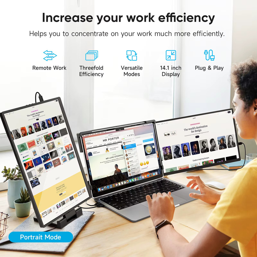 Dopesplay Dual-Screen-Extender 14,1 Zoll Tragbarer Monitor FHD 1200P IPS Zweites Display für Laptop und Mac in Schwarz - Bild 5
