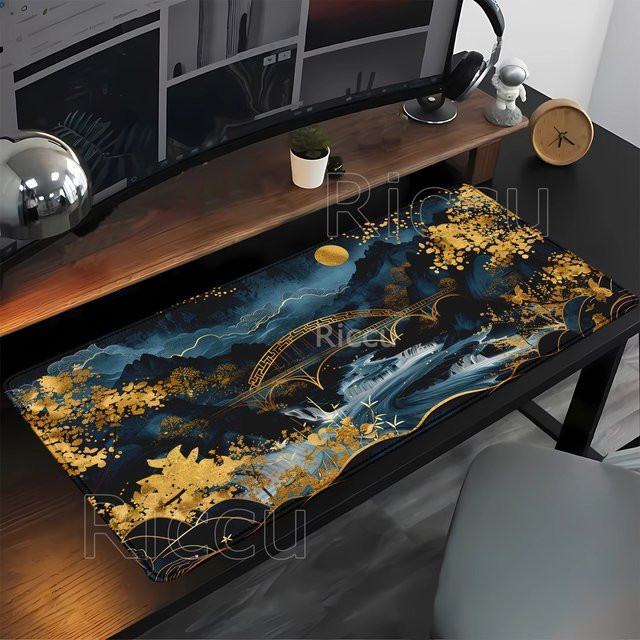 Eenehana Gaming Mauspad mit Landschaft Berg Sonnenuntergang Design, Schreibtischunterlage Multicolor, B x T: 90 x 40 cm - Bild 1