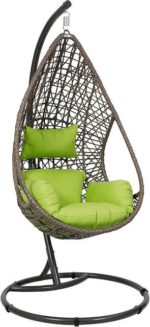 Greemotion Hängesessel Kuba in Grün und Braun mit Auflagen aus Rattan und Stahl, B/T/H: 103 x 103 x 208 cm - Bild 1