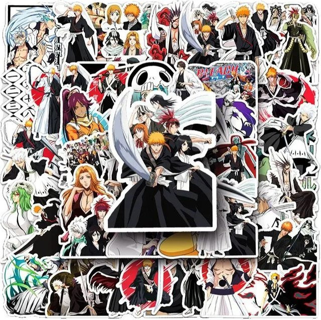 50 Stück Anime Bleach Aufkleber mit Ichigo Kurosaki Motiv, wasserfeste Sticker in Multicolour für Laptop, Skateboard und Scrapbook - Bild 1