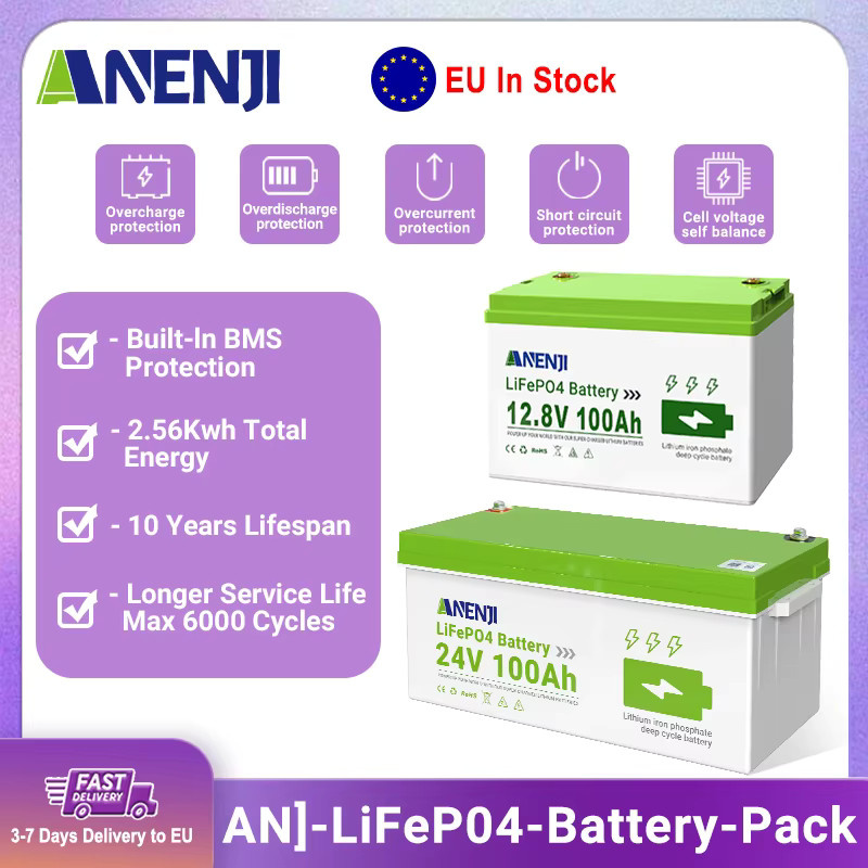 ANENJI LiFePO4 Batterie 100Ah mit BMS und Tiefzyklusfunktion für Solarenergie, Weiß - Bild 1