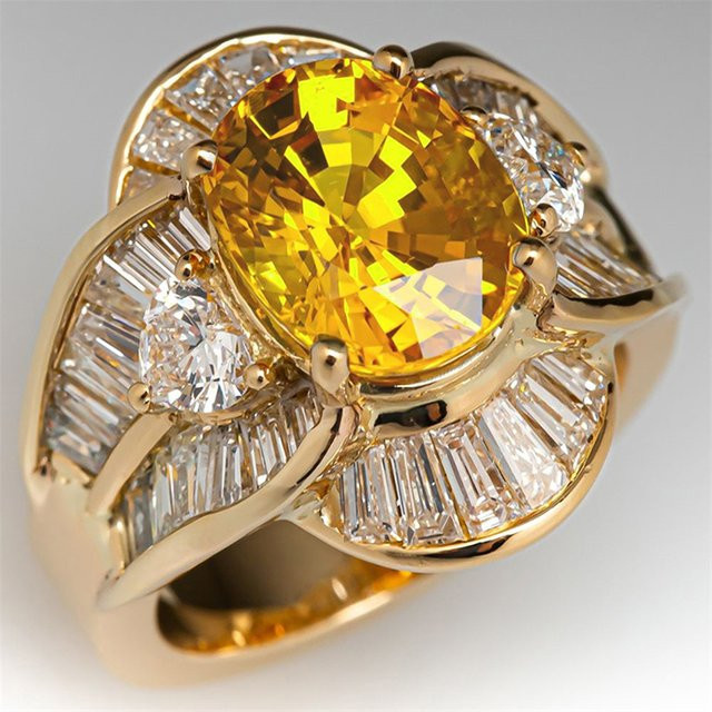 Huitan Ring, ovale gelbe Zirkonia, Gold, Damen - Bild 1