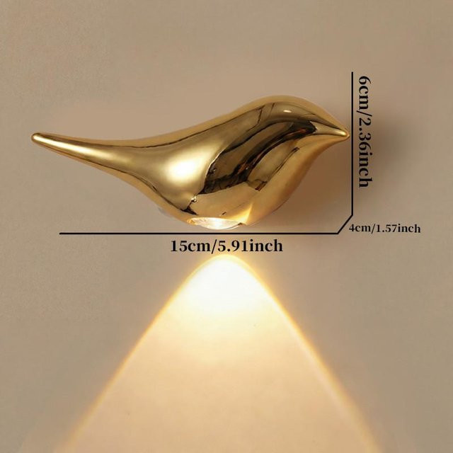 MapleQuern LED-Vogel-Wandleuchte mit Bewegungssensor und Akku in Gold/Messing - Bild 1