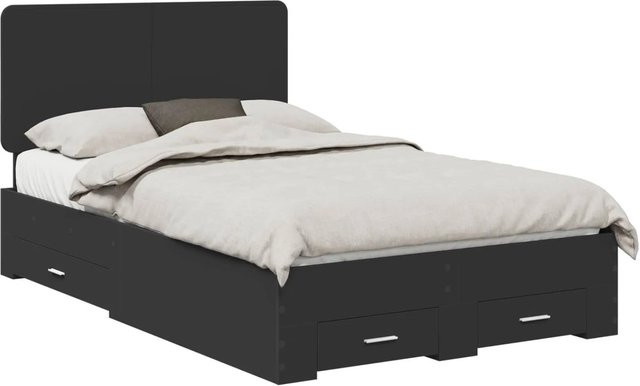 vidaXL Bettrahmen mit Kopfteil und Schubladen in Schwarz Matt aus Holzwerkstoff, B/T/H: 138 x 190 x 100 cm - Bild 1