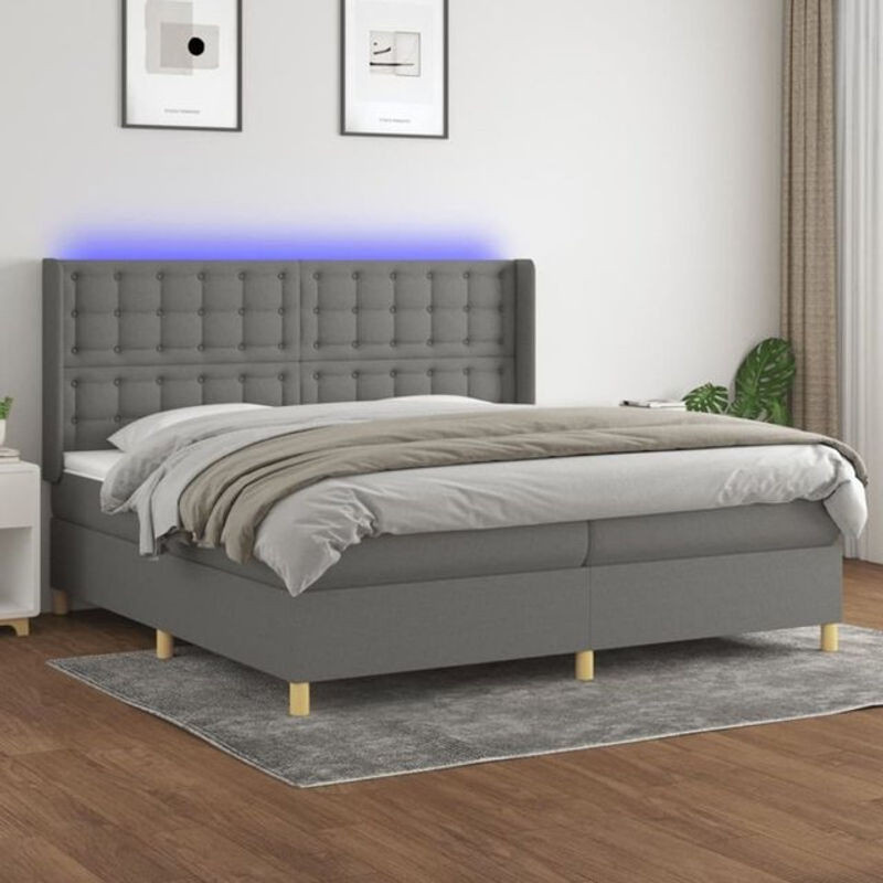 vidaxl Boxspringbett mit Matratze und LED in Dunkelgrau, B/T: 200 x 200 cm, Stoffbezug - Bild 1