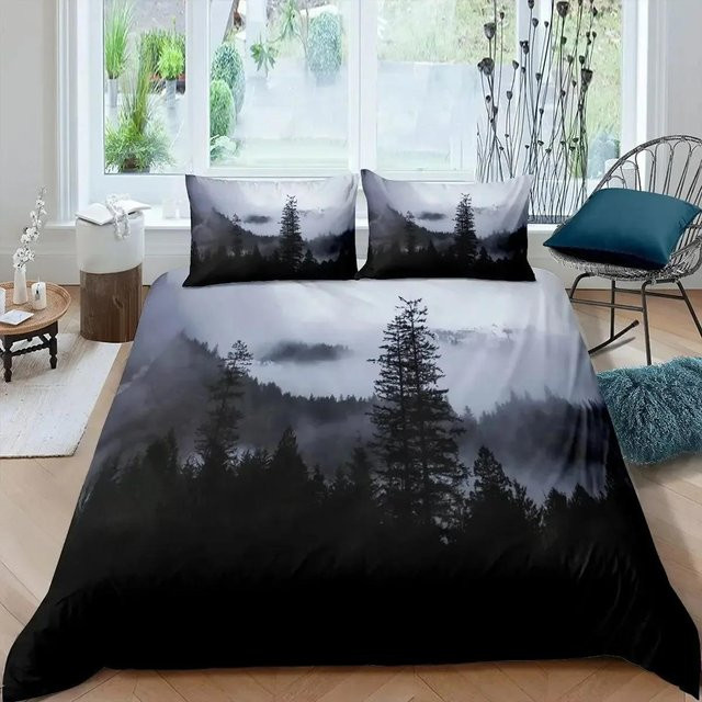 Lodestar Bettwäscheset Smoky Mountain Misty Forest in Grau, bestehend aus Bettdeckenbezug und Kissenbezug aus Mikrofaser, B/B: 240 x 220 cm - Bild 1