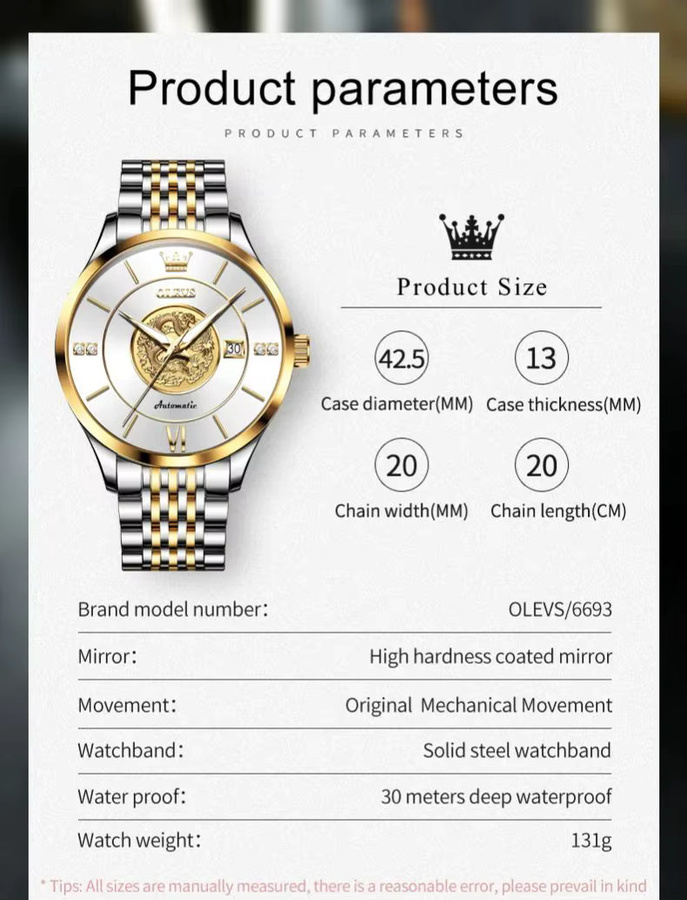 OLEVS Armbanduhr, Gold, Automatik, Edelstahl, Herren - Bild 6