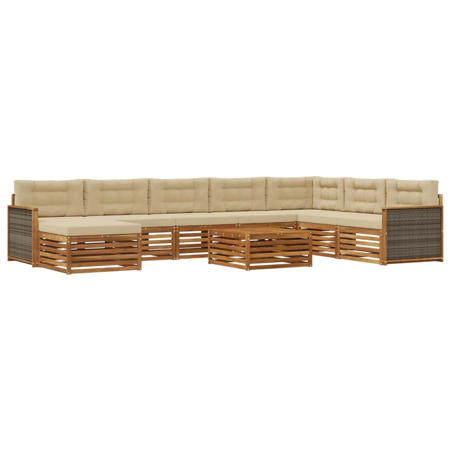 vidaXL Outdoor-Sofagarnitur aus Akazie Massivholz in Natur und Beige, 9-teiliges U-Shape Set mit UV-beständigen Polstern und Armlehnen - Bild 2