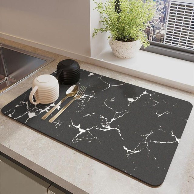 Feuchtigkeitsableitende Küchen-Abtropfmatte aus Kieselgur als Geschirr-Untersetzer und Bar-Matte, Farbe: Schwarz/Mehrfarbig, Breite: 60 cm, Tiefe: 40 cm - Bild 1