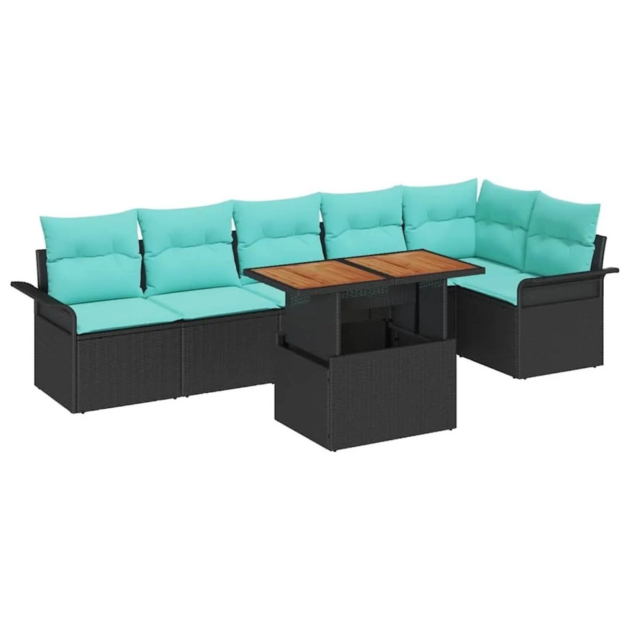 vidaXL Garten-Sofa-Set aus Polyrattan in Schwarz mit 7-teiliger L-Form, Sitzauflagen und integriertem Stauraum für Terrasse und Garten - Bild 2