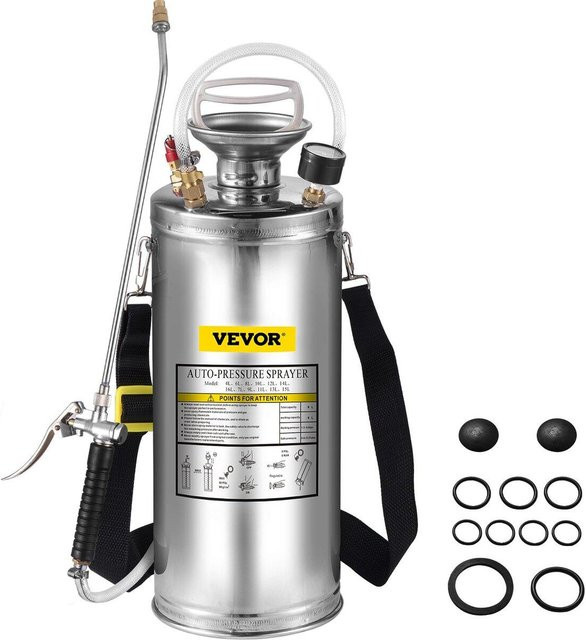 Buying Solutions MB Drucksprühgerät aus Edelstahl in Silber mit 8 l Fassungsvermögen, verstellbare Düse und verstellbarer Schultergurt - Bild 1