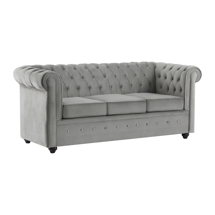 Vente-unique Chesterfield Schlafsofa aus Samt in Hellgrau mit Schlaffunktion, Breite: 210 cm - Bild 2