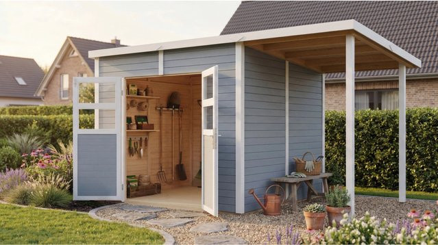 Bertilo Holz-Gartenhaus Felix 3 PLUS XL Grey Flachdach Lasiert B/T/H: 176 x 116 x 211 cm - Bild 1