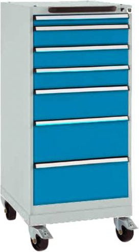 Manuflex BASETEC Schubfachschrank SP1133.5012 mobil aus Stahl mit 7 Schubfächern, Farbe: Lichtblau RAL 5012, Nutzhöhe: 90 cm - Bild 1