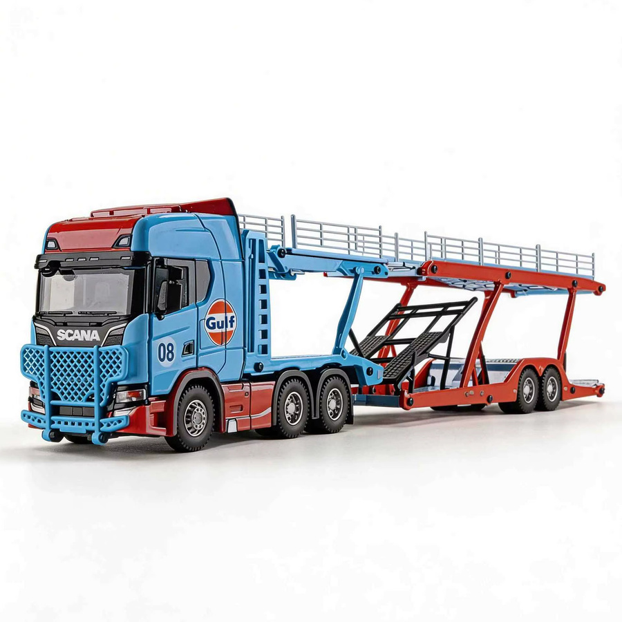 WELLY Scania Doppeldecker-Transporter-LKW, 1:50, Metall, Blau, Bunt / Mehrfarbig - Bild 5
