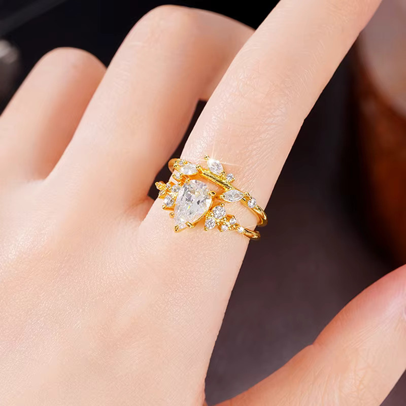 Huitan Trendy Schmuck-Set, Ringe, Zirkonia, Gold, Damen - Bild 3
