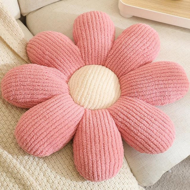 Yiran Health & Beauty Gänseblümchen Plüschkissen in Pink, weiches Blumen-Sitzkissen aus Polyester, Durchmesser: 50 cm - Bild 1