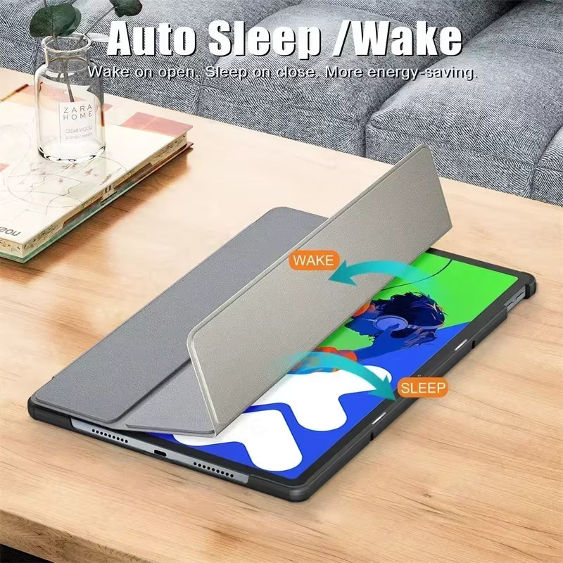 Magnetische Leder Schutzhülle im Trifold-Design für Lenovo IdeaTab Pro 12,7 Zoll (Modell 2025 TB373FU), Hartschalen-Smart-Cover in Gold oder Grau - Bild 4