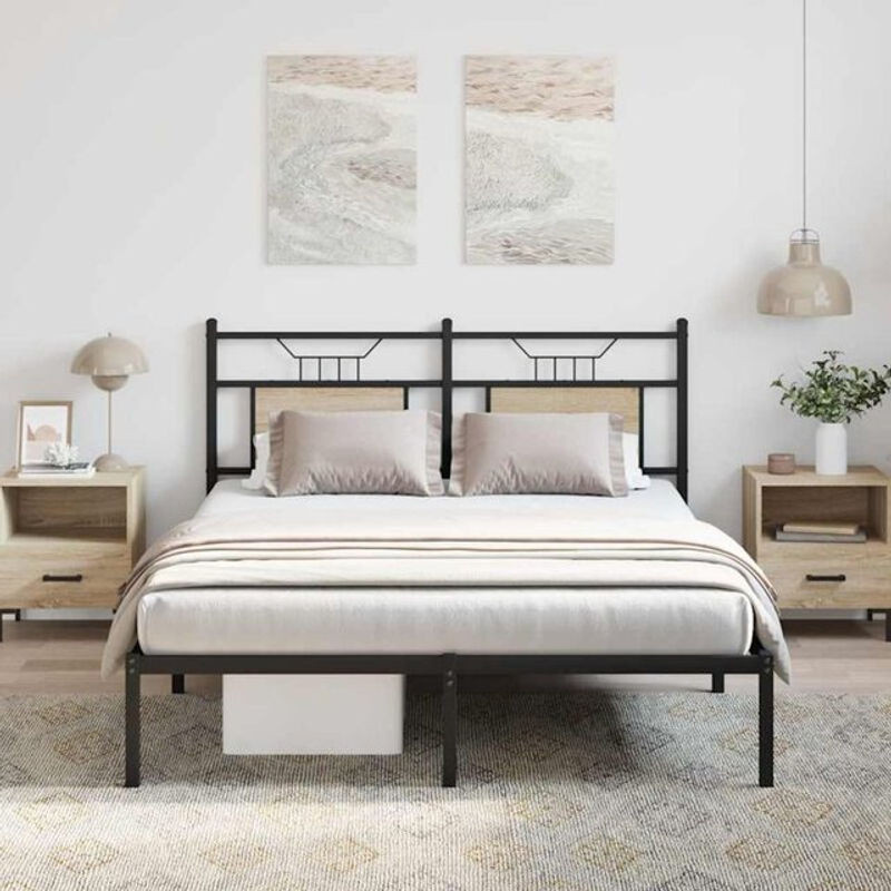 Bettgestell ohne Matratze vidaxl in Sonoma-Eiche und Schwarz im Industrial-Design aus Holzwerkstoff und Stahl, B/T/H: 140 x 190 x 91,5 cm - Bild 1