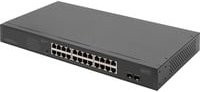 Digitus DN-95348-2 Gigabit PoE Netzwerkswitch, 24 Port + 2 SFP Uplink Ports, unmanaged, 19 Zoll Rack-Einbau, Schwarz - Bild 1