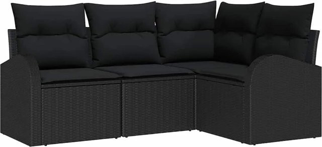 vidaXL Garten-Sofa-Set aus Poly-Rattan in Schwarz mit Kissen, 4-teiliges L-Shape Lounge-Set mit UV-beständigen Polstern - Bild 1