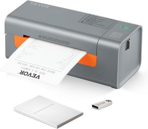 VEVOR Thermodrucker für Versandetiketten 40-108mm, 203 DPI, 150mm/s, USB-Anschluss, Automatische Etikettenerkennung, Grau - Bild 1